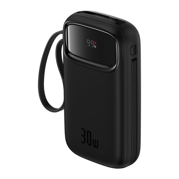 Powerbank QPow 2 20000mAh 30W ar 2 iebūvētiem USB-C kabeļiem - melns