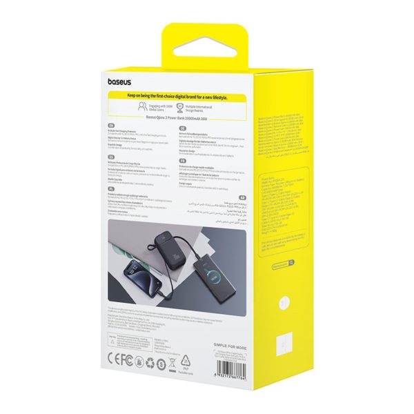 Powerbank QPow 2 20000mAh 30W ar 2 iebūvētiem USB-C kabeļiem - melns