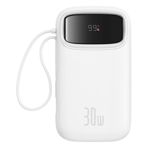 QPow 2 20000mAh 30W Powerbank ar 2 iebūvētiem USB-C kabeļiem - balts