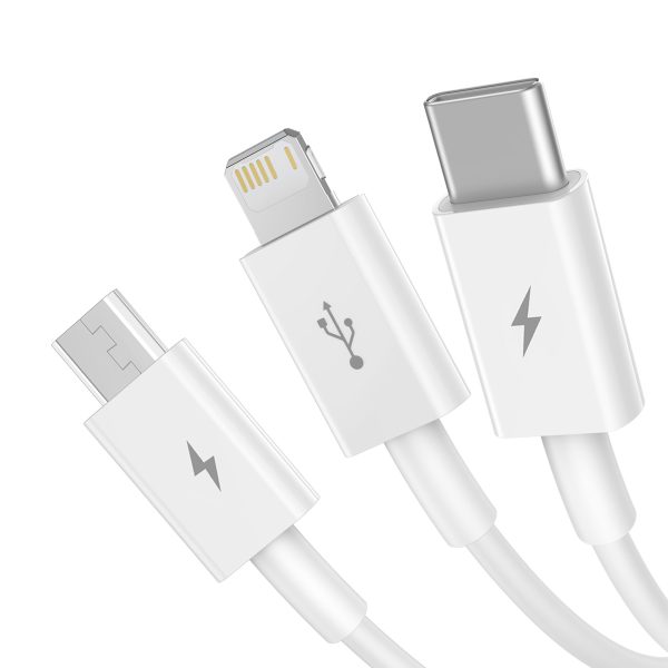 3in1 kabelis Superior Series USB-A - USB-C / iPhone Lightning / micro USB 3.5A 0.5m - balts