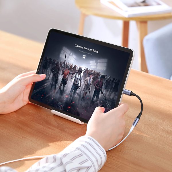 Austiņu adapteris mini ligzda 3,5 mm (sieviešu) - USB-C (vīriešu) 10 cm - pelēks