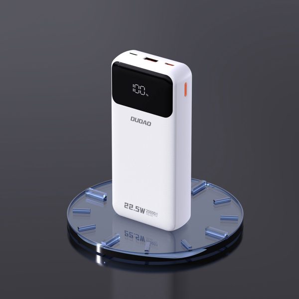 Powerbank 20000mAh ar iebūvētiem kabeļiem iPhone Lightning USB-C USB-A 22.5W PD - balts