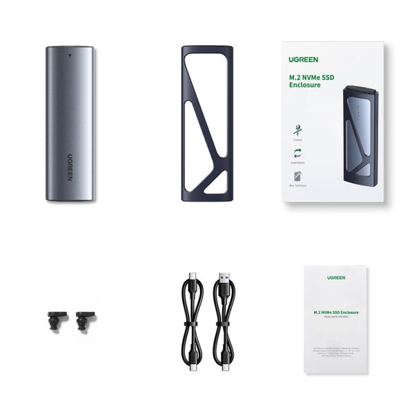 M.2 NVMe 10Gbps diska slota korpuss + USB-C - USB-A / USB-C - USB-C kabelis - melns