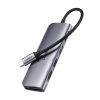 6in1 centrmezgla adapteris USB-C - HDMI USB-A USB-C PD SD TF lasītājs - pelēks