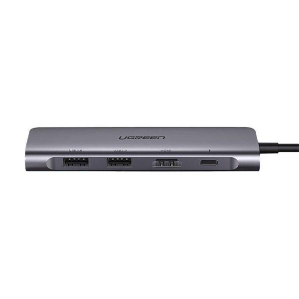 6in1 centrmezgla adapteris USB-C - HDMI USB-A USB-C PD SD TF lasītājs - pelēks