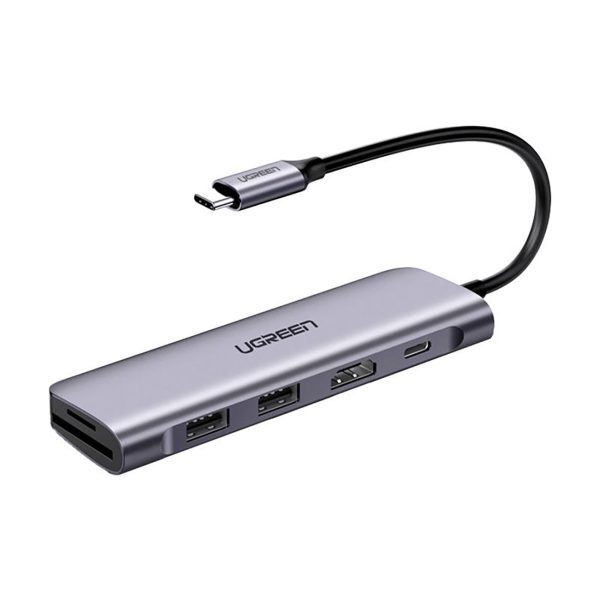 6in1 centrmezgla adapteris USB-C - HDMI USB-A USB-C PD SD TF lasītājs - pelēks