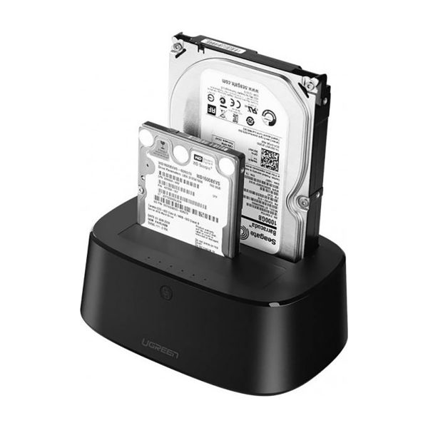 Dokstacija SATA 2.5'' 3.5'' SSD HHD diskdziņiem ar USB 3.0 ES barošanas bloku - melna