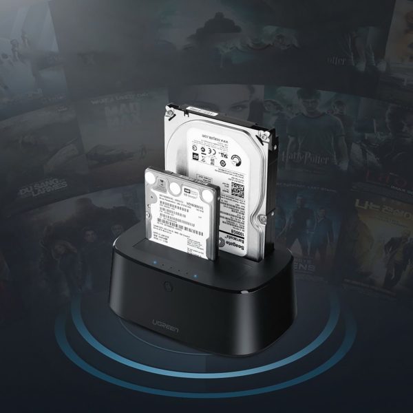 Dokstacija SATA 2.5'' 3.5'' SSD HHD diskdziņiem ar USB 3.0 ES barošanas bloku - melna