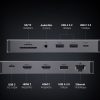 13in1 centrmezgla adapteris USB-C - USB-A / USB-C / HDMI / DisplayPort / RJ45 / SD TF / AUX / USB-C PD - pelēks