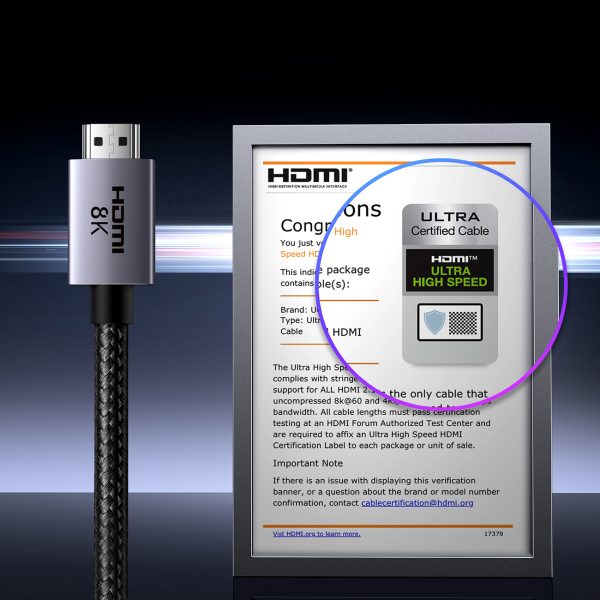 HDMI 2.1 8K sertificēts kabelis 5 m - pelēks
