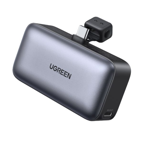 Powerbank 5000mAh integrēts USB-C (vīriešu) / USB-C (sieviešu) savienotājs - pelēks