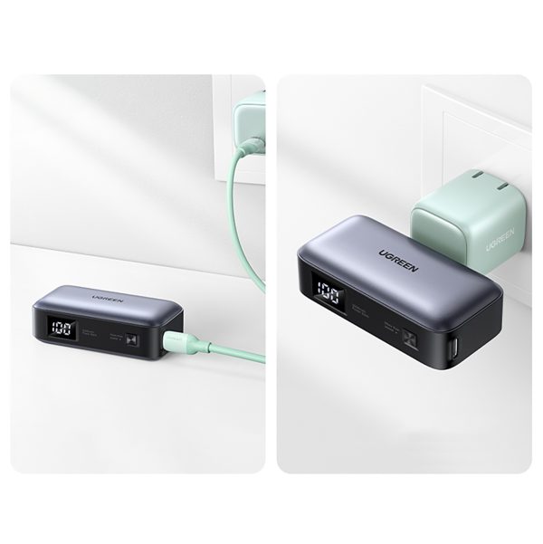 Powerbank 5000mAh integrēts USB-C (vīriešu) / USB-C (sieviešu) savienotājs - pelēks