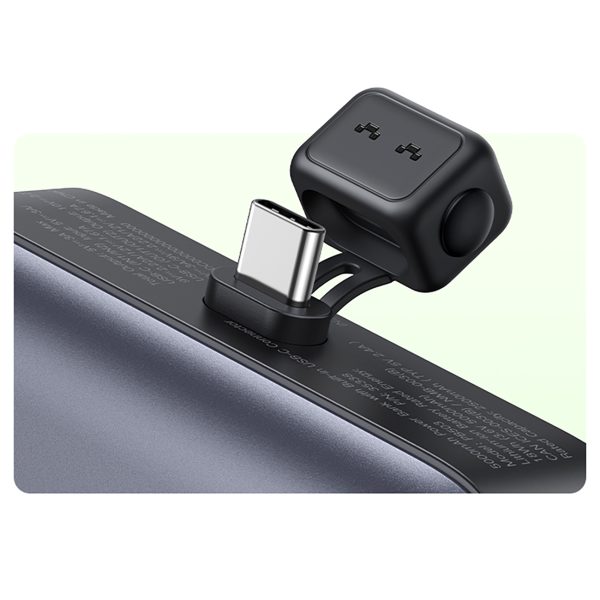 Powerbank 5000mAh integrēts USB-C (vīriešu) / USB-C (sieviešu) savienotājs - pelēks