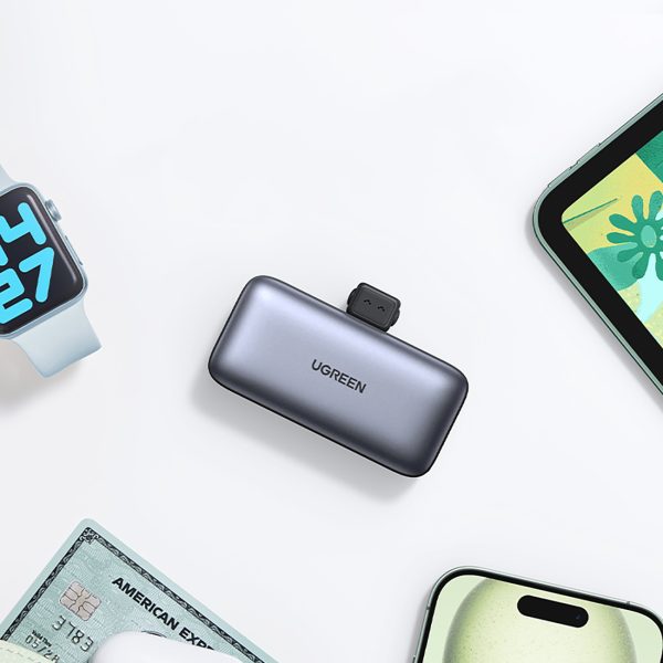 Powerbank 5000mAh integrēts USB-C (vīriešu) / USB-C (sieviešu) savienotājs - pelēks