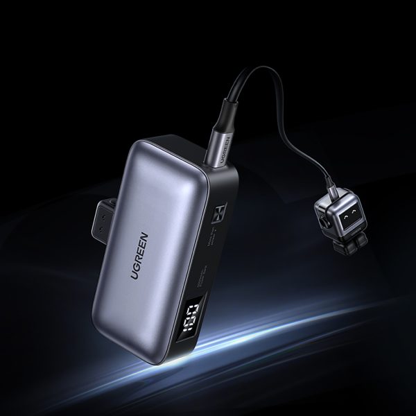 Powerbank 5000mAh integrēts USB-C (vīriešu) / USB-C (sieviešu) savienotājs - pelēks