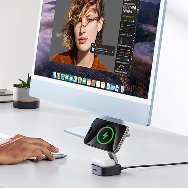 3in1 MagSafe Qi2 USB-C bezvadu lādētājs tālruņa austiņām - melns