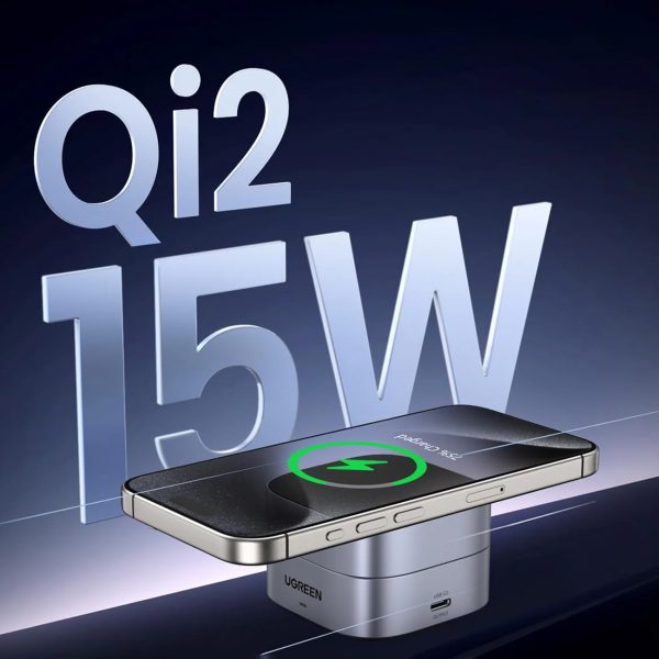 3in1 MagSafe Qi2 USB-C bezvadu lādētājs tālruņa austiņām - melns