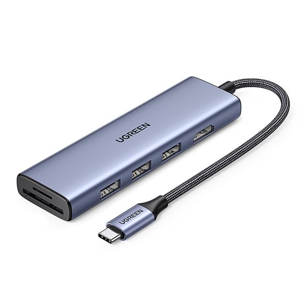 6in1 centrmezgla adapteris USB-C - HDMI / USB-A / SD TF karšu lasītājs - pelēks