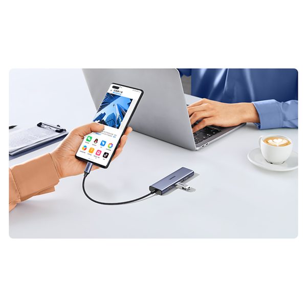 6in1 centrmezgla adapteris USB-C - HDMI / USB-A / SD TF karšu lasītājs - pelēks
