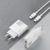 GaN 30W USB-A - USB-C sienas lādētājs ar USB-C kabeli - balts