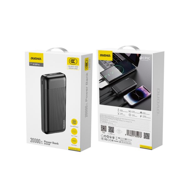 Powerbank K18 Pro 20000mAh USB-A / USB-C / Micro USB - melns