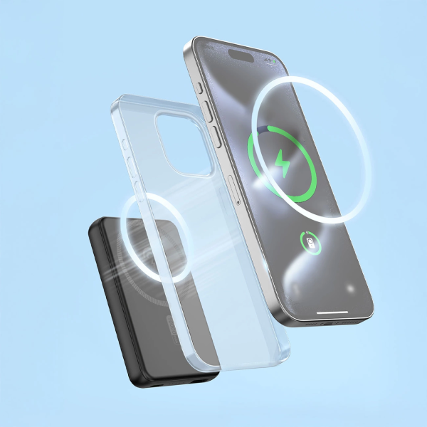 Powerbank K14S+ 10000mAh ar 20W USB-A / USB-C / MagSafe statīvu - melns