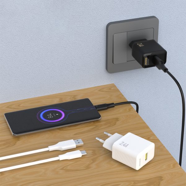 2.4A USB-A sienas lādētājs - balts