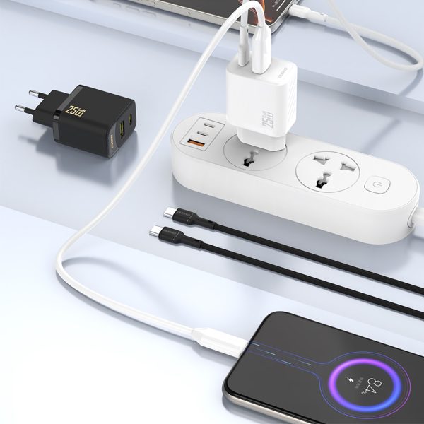 25 W ātrs sienas lādētājs USB-A USB-C - melns