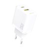 25 W USB-A USB-C ātrās uzlādes sienas lādētājs — balts