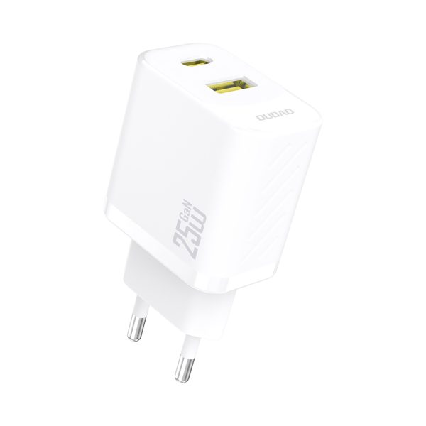 25 W USB-A USB-C ātrās uzlādes sienas lādētājs — balts
