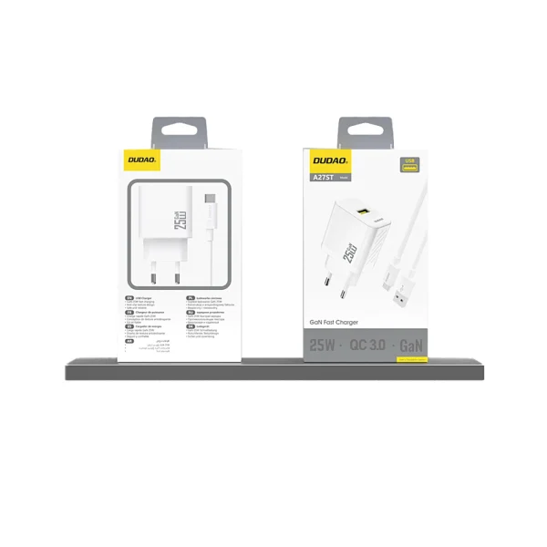 GaN 25W USB-A sienas lādētājs - balts