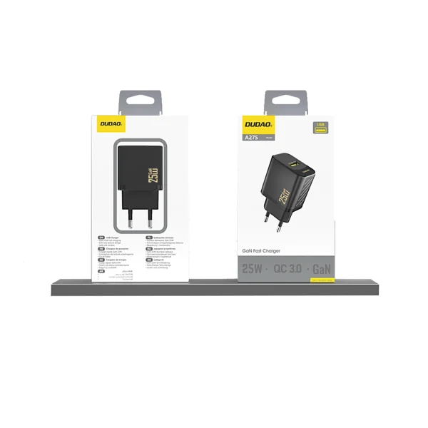GaN 25W USB-A sienas lādētājs - melns
