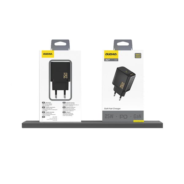 25 W GaN USB-C sienas lādētājs - melns