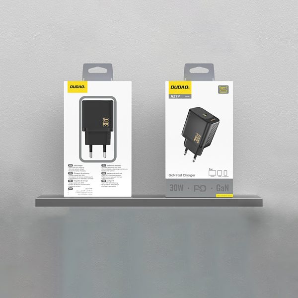 30 W PD GaN USB-C ātrās uzlādes sienas lādētājs - melns