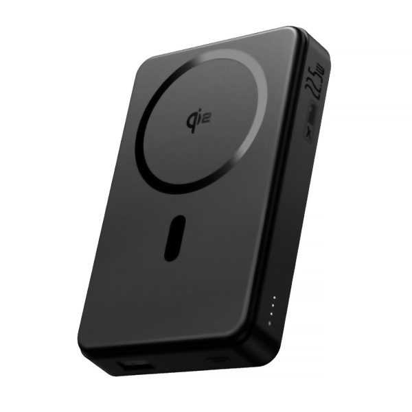 Powerbank Airpow II 10000mAh Qi2 MagSafe 22.5W ar USB-C kabeli 20V 3A 30cm - melns