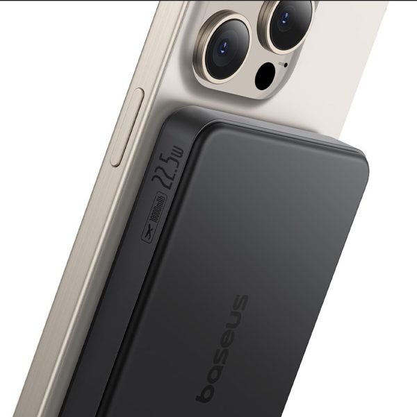 Powerbank Airpow II 10000mAh Qi2 MagSafe 22.5W ar USB-C kabeli 20V 3A 30cm - melns