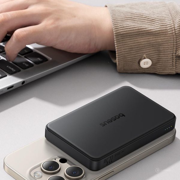 Powerbank Airpow II 10000mAh Qi2 MagSafe 22.5W ar USB-C kabeli 20V 3A 30cm - melns