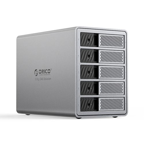 9858T3 Thunderbolt 3 5 nodalījumu 2,5 collu/3,5 collu SATA HDD/SSD disku masīvs - pelēks