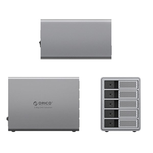 9858T3 Thunderbolt 3 5 nodalījumu 2,5 collu/3,5 collu SATA HDD/SSD disku masīvs - pelēks
