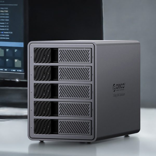 9858T3 Thunderbolt 3 5 nodalījumu 2,5 collu/3,5 collu SATA HDD/SSD disku masīvs - pelēks