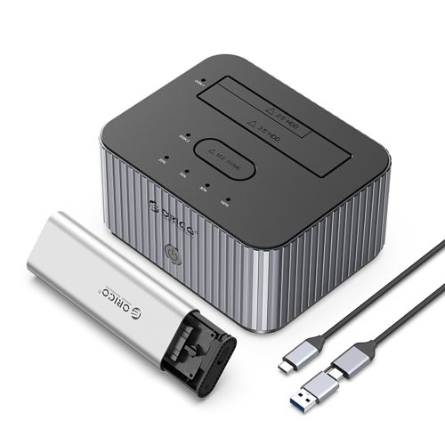 IT28E-C dokstacija ar klonēšanas funkciju 2 x M.2 NVME 2.5'' / 3.5 HDD / 2.5'' SSD - pelēka
