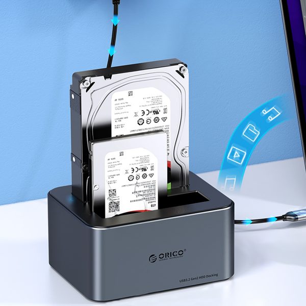 6646C3-C bezsaistes klonēšanas dokstacija 4 x 2,5 collu / 3,5 collu SATA HDD / SSD diskiem - pelēka
