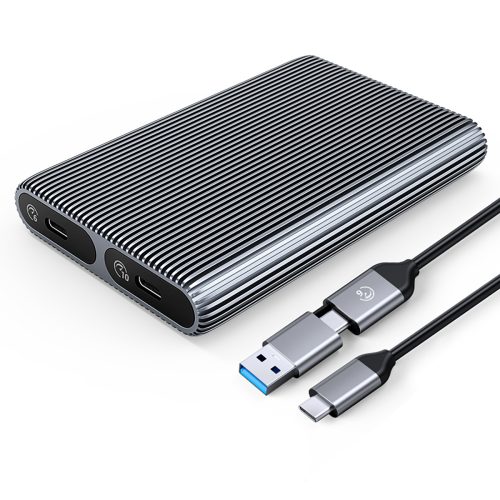 AM2C3-2SN divkāršs M.2 SATA+NVME USB-C 10Gb/s korpuss — pelēks