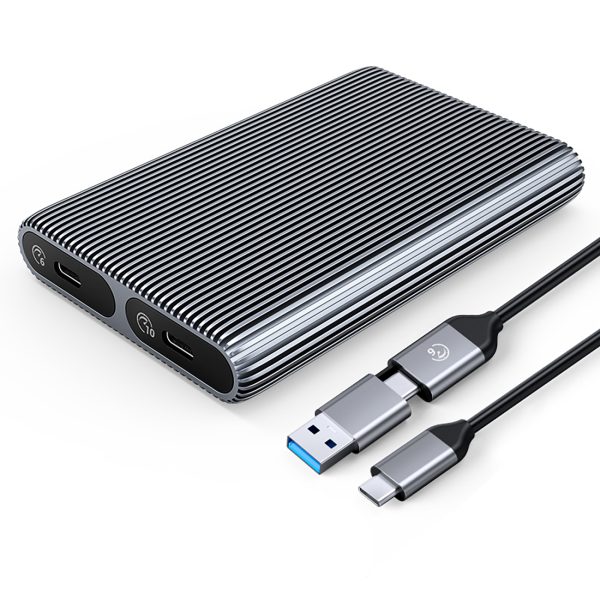 AM2C3-2SN divkāršs M.2 SATA+NVME USB-C 10Gb/s korpuss — pelēks