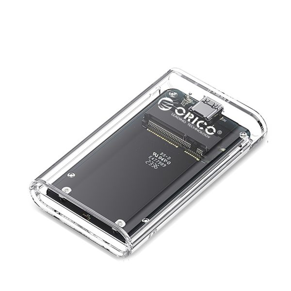 TC10-MS MSATA USB-C 5Gb/s diska korpuss — caurspīdīgs