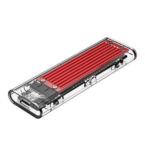 TCM2-C3 M.2 NVME USB-C 10Gb/s diska korpuss - sarkans/caurspīdīgs