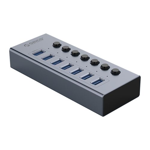 BT2U3-7AB centrmezgls ar 7x USB-A slēdžiem - pelēks
