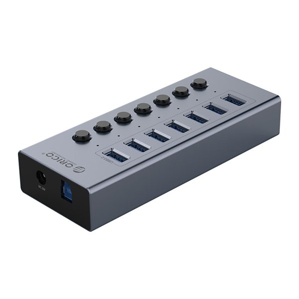BT2U3-7AB centrmezgls ar 7x USB-A slēdžiem - pelēks