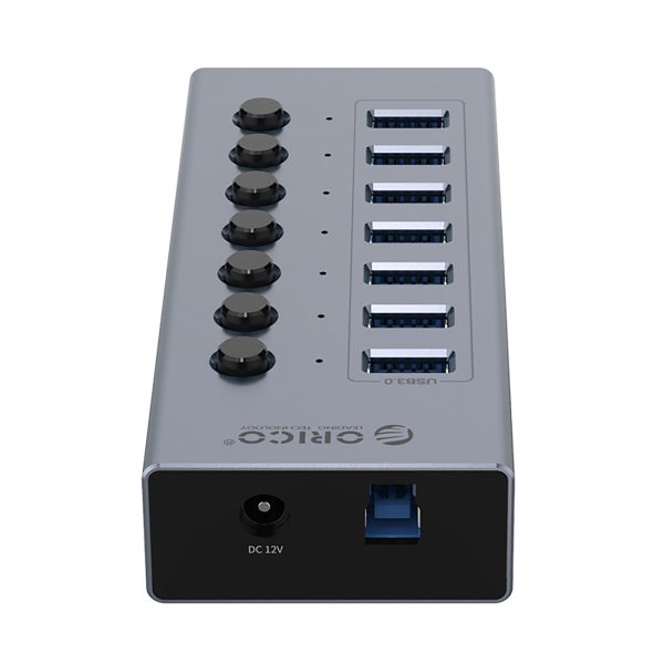 BT2U3-7AB centrmezgls ar 7x USB-A slēdžiem - pelēks