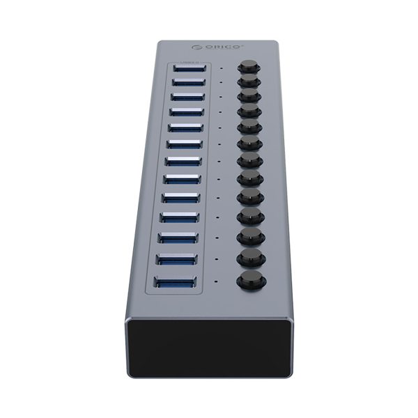 BT2U3-13AB centrmezgls ar 13x USB-A slēdžiem - pelēks